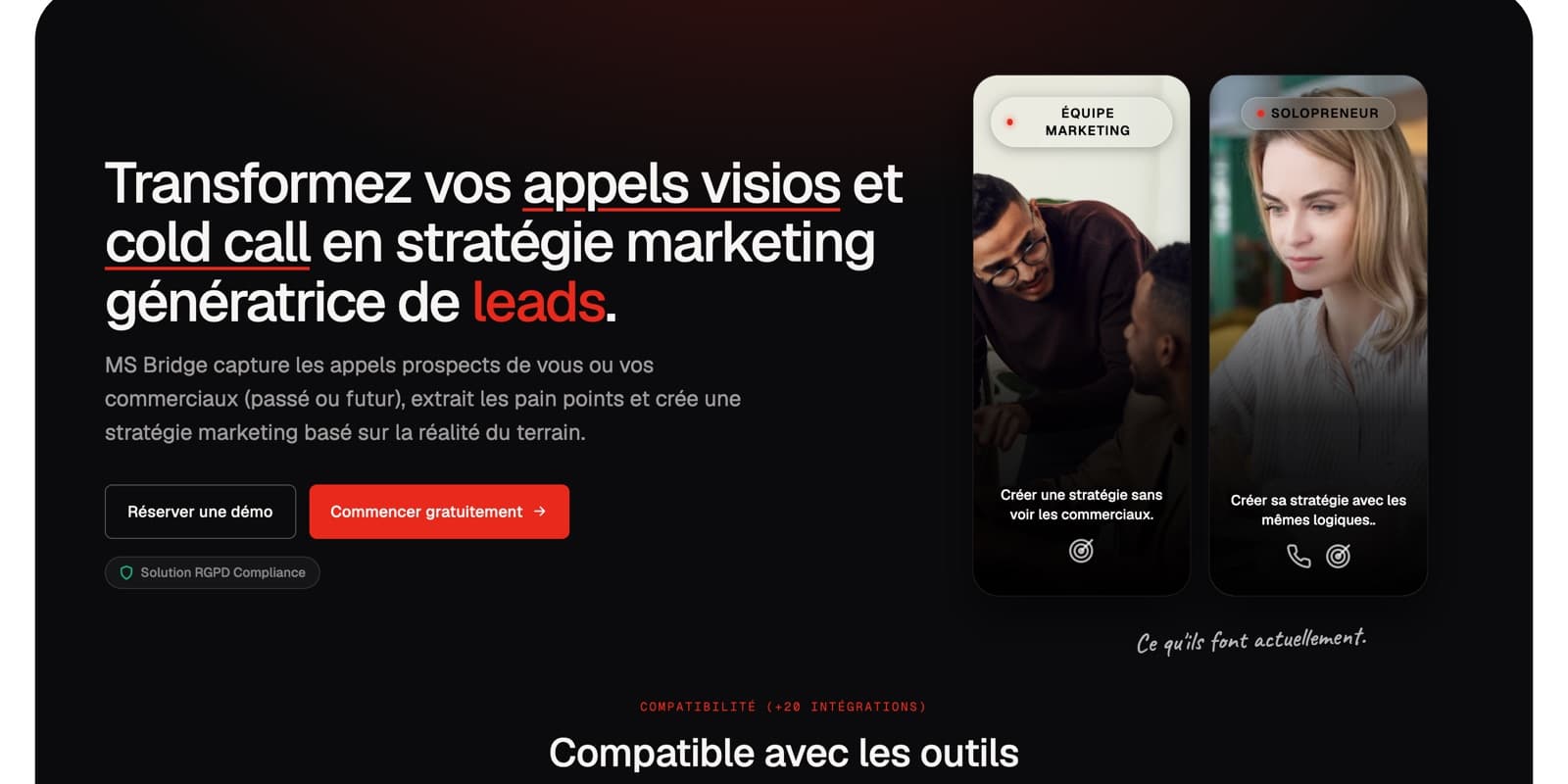 Page d’accueil de MS Bridge, plateforme marketing-sales